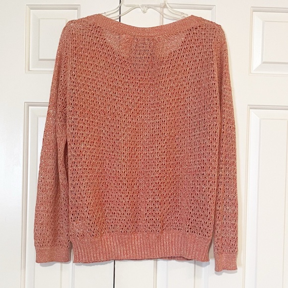 Anthropologie Guinevere Coral Pink Open Knit Hemp Blend Sweater Large - Picture 3 of 15